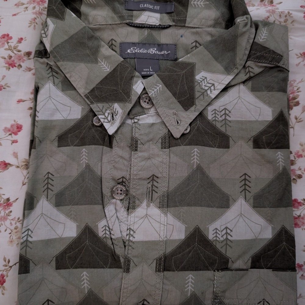 Eddie Bauer Olive Geometric Men's Shirt